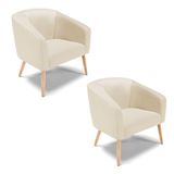 Cadeira Sala De Jantar Pé Palito Natural Kit 2 Stella Sintético D03 - D&#39;rossi Cor Bege