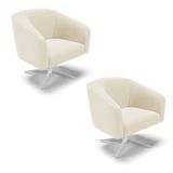 Cadeira Sala De Jantar Giratória Base Cromada Kit 2 Stella Veludo D03 - D&#39;rossi Cor Bege