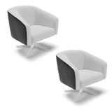 Cadeira Sala De Jantar Giratória Cromada Kit 2 Stella Pto/linho D03 - D&#39;rossi Cor Cinza