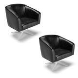 Cadeira Sala De Jantar Giratória Cromada Kit 2 Stella Sintético Pu D03 - D&#39;rossi Cor Preto
