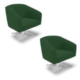 Cadeira Sala De Jantar Giratória Base Cromada Kit 2 Stella Veludo D03 - D&#39;rossi Cor Verde