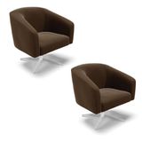 Cadeira Sala De Jantar Giratória Base Cromada Kit 2 Stella Suede D03 - D&#39;rossi Cor Marrom