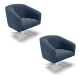 Cadeira Sala De Jantar Giratória Base Cromada Kit 2 Stella Suede D03 - D&#39;rossi Cor Azul Marinho