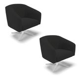 Cadeira Sala De Jantar Giratória Base Cromada Kit 2 Stella Veludo D03 - D&#39;rossi Cor Preto