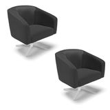 Cadeira Sala De Jantar Giratória Cromada Kit 2 Stella Sintético D03 - D&#39;rossi Cor Preto