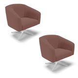 Cadeira Sala De Jantar Giratória Base Cromada Kit 2 Stella Veludo D03 - D&#39;rossi Cor Rose