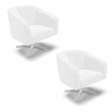 Cadeira Sala De Jantar Giratória Cromada Kit 2 Stella Sintético Pu D03 - D&#39;rossi Cor Branco