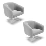 Cadeira Sala De Jantar Giratória Base Cromada Kit 2 Stella Suede D03 - D&#39;rossi Cor Cinza