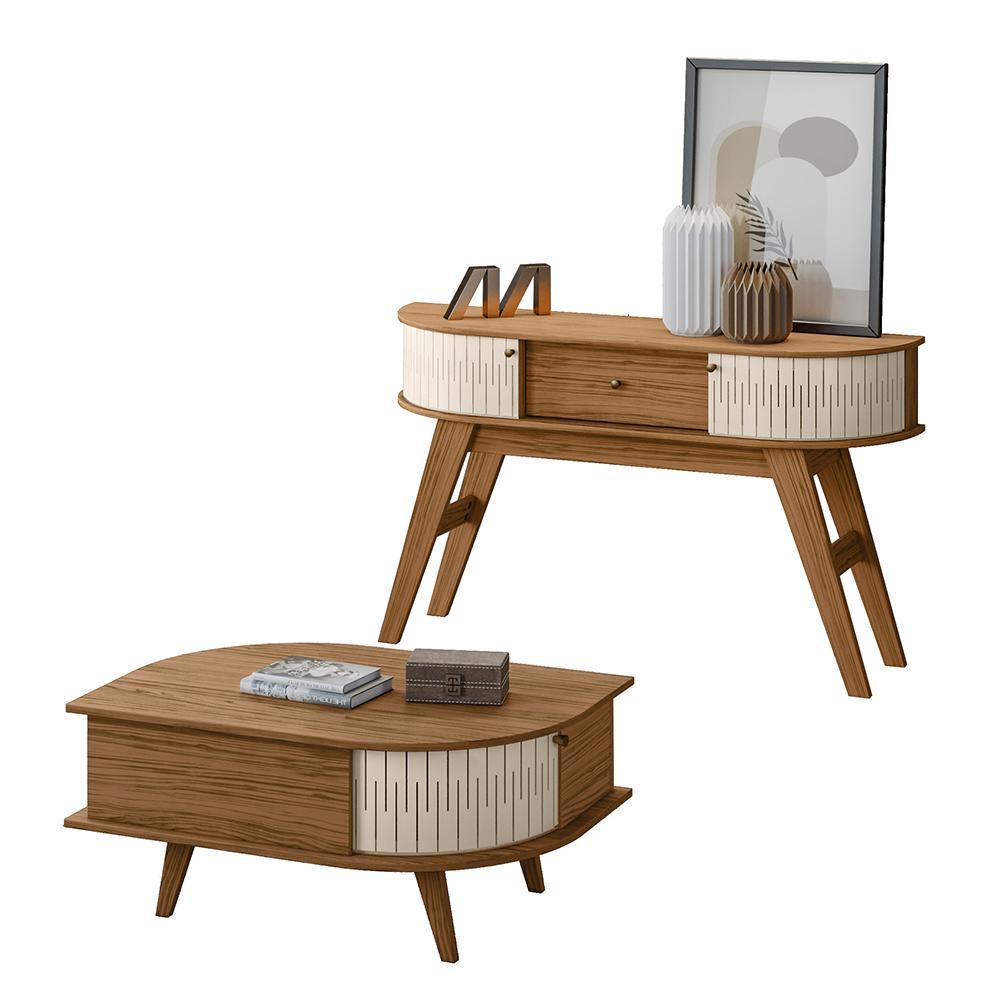 Aparador Estoril E Mesa De Centro Indianápolis Naturale/off White - Madetec