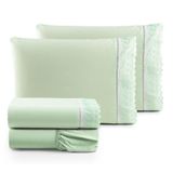 Jogo Cama Lençol Paris Queen Percal 180 Fios 100% Algodão Lese Bordada 4 Peças - Verde