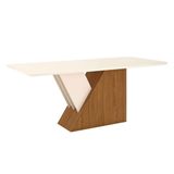 Mesa De Jantar Lucena 200 Cm Tampo Arredondado Com Vidro Nature Off White - Henn