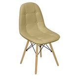 Cadeira Charles Eames Botonê Eiffel Wood Estofada Couro - Bege