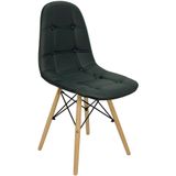 Cadeira Charles Eames Botonê Eiffel Wood Estofada Couro - Preta