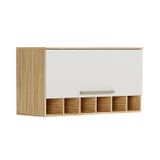 Armário Aéreo De Cozinha 80cm Com 1 Porta Basculante E Mini Adega 100% Mdf Itália Amêndoa/off White