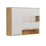 Armário Aéreo De Cozinha 120cm Com 3 Portas Vidro Reflecta E Nicho 100% Mdf Itália Amêndoa/off White