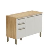 Balcão De Cozinha 120cm Com 3 Portas 2 Gavetas E Tampo 100% Mdf Itália Amêndoa/off White