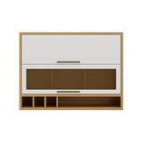 Armário Aéreo De Cozinha 120cm Com 2 Portas Basculantes E Vidro Reflecta 100% Mdf Vicenza Espresso M Amêndoa/branco