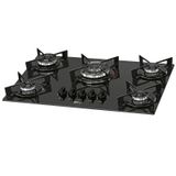 FOGAO COOKTOP FISCHER 5Q FIT LINE GAS TRIPLA CHAMA MESA VIDRO PRETO