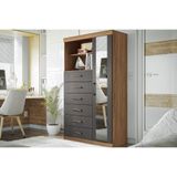 Cômoda De Quarto Marabá 1.6 C/ 1 Porta 2 Nichos E 6 Gavetas C/ Espelho Jatoba/grafitte