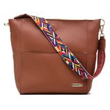 Bolsa Sacola Feminina Lisa Com Alça Colorida Removivel E Ziper