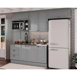 Kit De Cozinha Modulada 7 Peças Americana (3 Aéreos. 2 Balcões, 1 Nicho, 1 Complemento) Cinza - Henn
