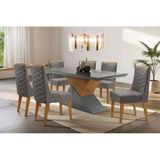 Mesa para Cozinha Dubai + Tampo Madeirado Vidro Reto 180x90cm Grafite Imbuia Vidro Grafite - Rufato