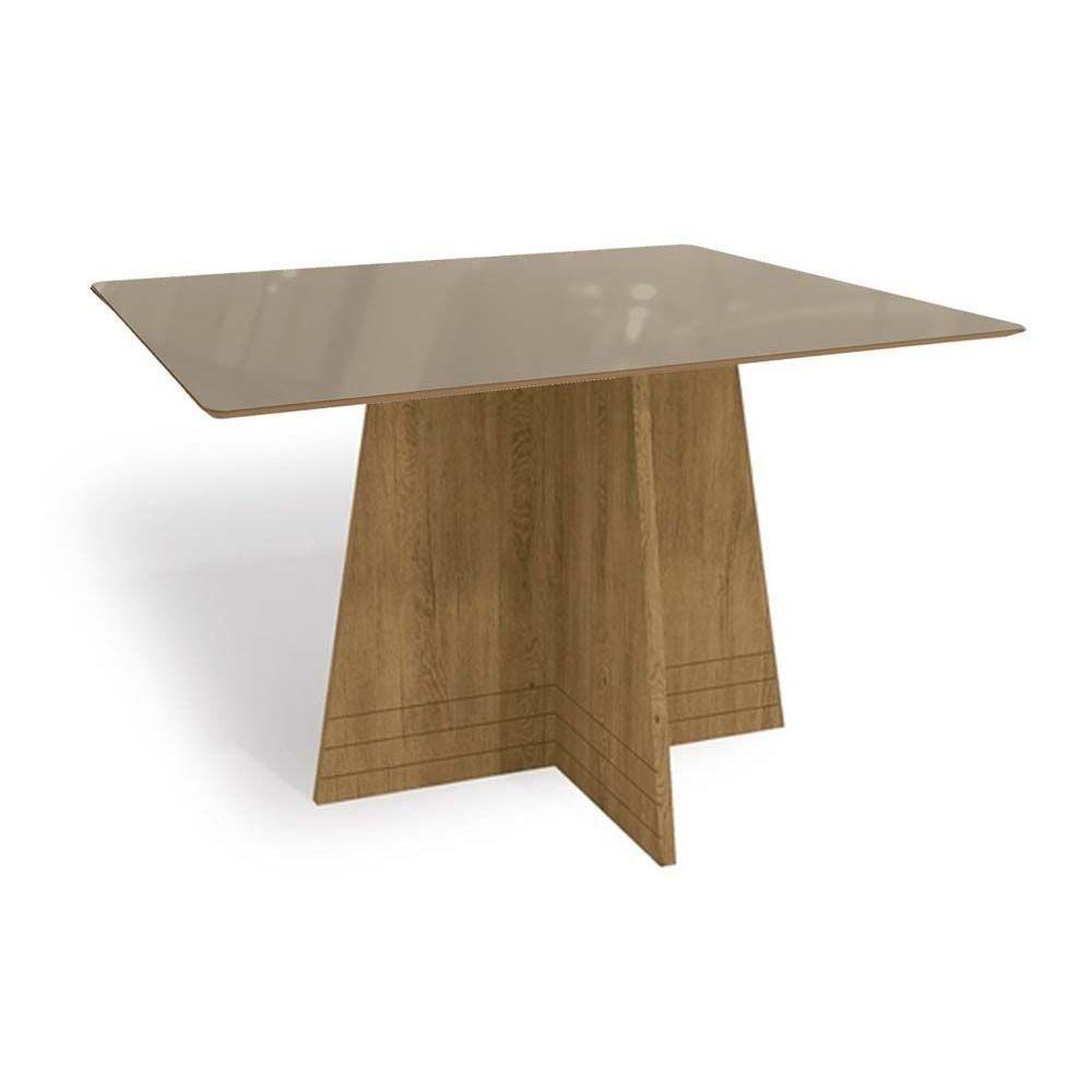 Mesa Para Cozinha Lótus + Tampo Madeirado Vidro 160x90cm Freijó-bronze - Kappesberg