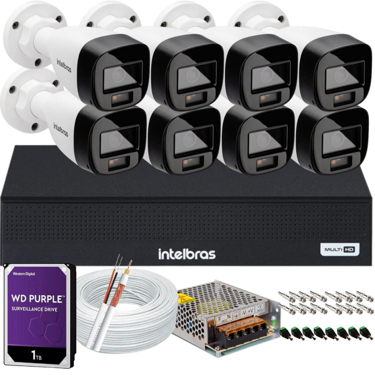 Kit Intelbras 8 Cameras Segurança  Vhd 3220b+ Microfone Audio Full Color 1080p Dvr 3008c 1tb Purple