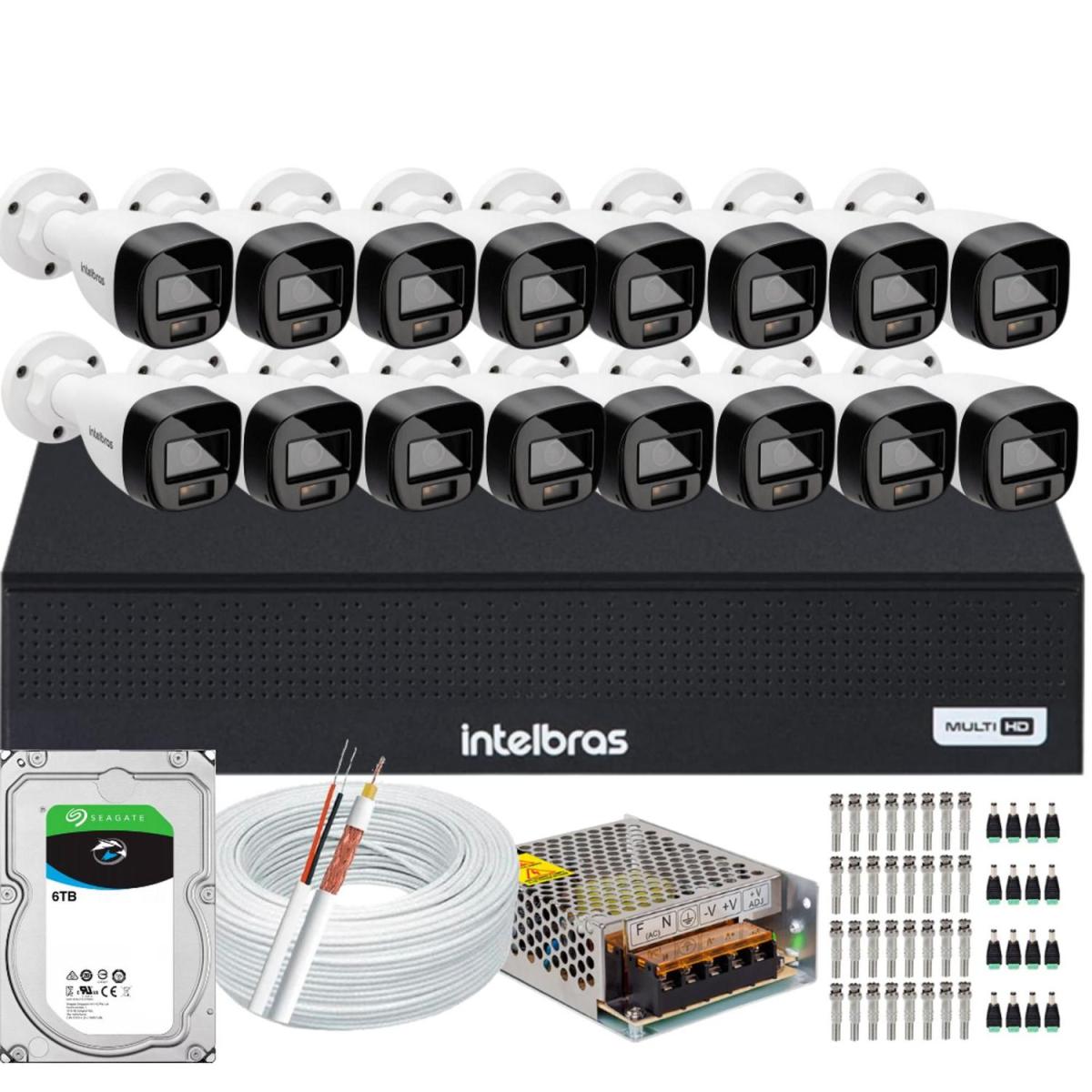 Kit Intelbras 16 Cameras Segurança  Vhd 3220b+ Microfone Audio Full Color 1080p Dvr 3116c 6tb