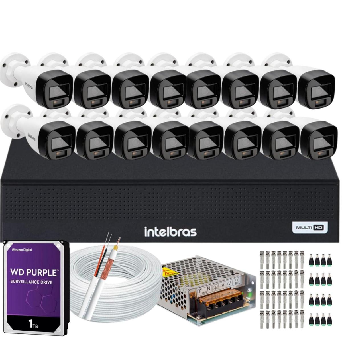 Kit Intelbras 16 Cameras Segurança  Vhd 3220b+ Microfone Audio Full Color 1080p Dvr 3116c 1tb Purple