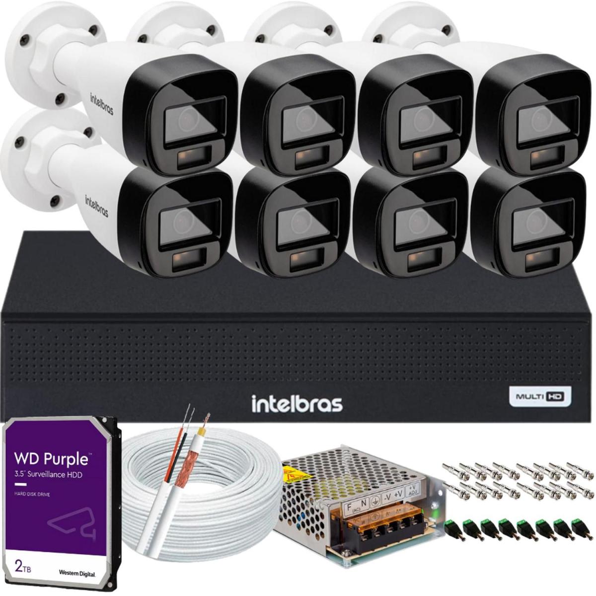 Kit Intelbras 8 Cameras Segurança  Vhd 3220b+ Microfone Audio Full Color 1080p Dvr 3008c 2tb Purple