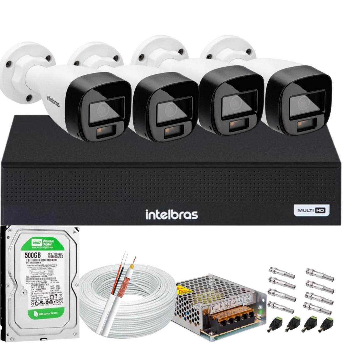 Kit 4 Cameras Segurança Intelbras Vhd 3220b + Com Audio Full Color 1080p Dvr Mhdx 1004c 500gb