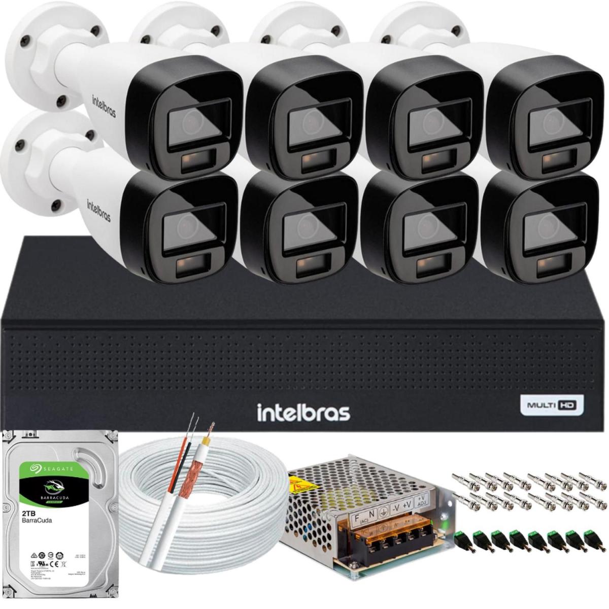 Kit 8 Cameras Segurança Intelbras Vhd 3220b + C/ Audio Full Color 1080p Dvr Mhdx 3008c 2tb