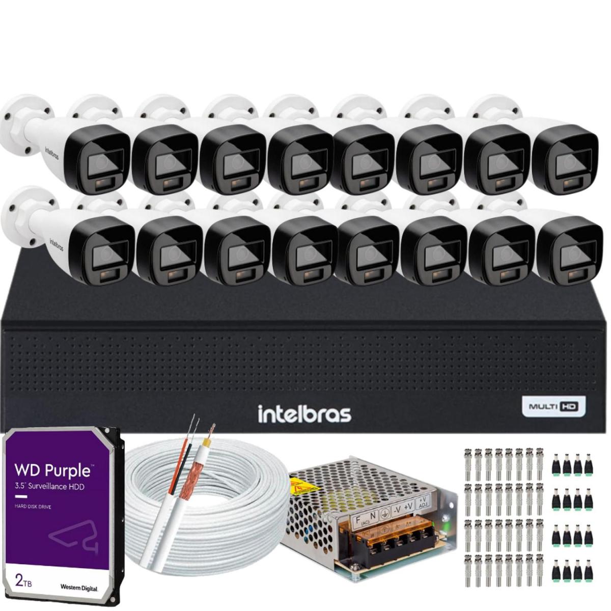 Kit Intelbras 16 Cameras Segurança  Vhd 3220b+ Microfone Audio Full Color 1080p Dvr 3116c 2tb Purple