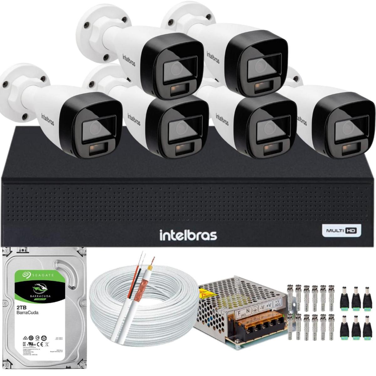 Kit Intelbras 6 Cameras Segurança Vhd 3220b+ Microfone Audio Full Color 1080p Dvr 3008c 2tb