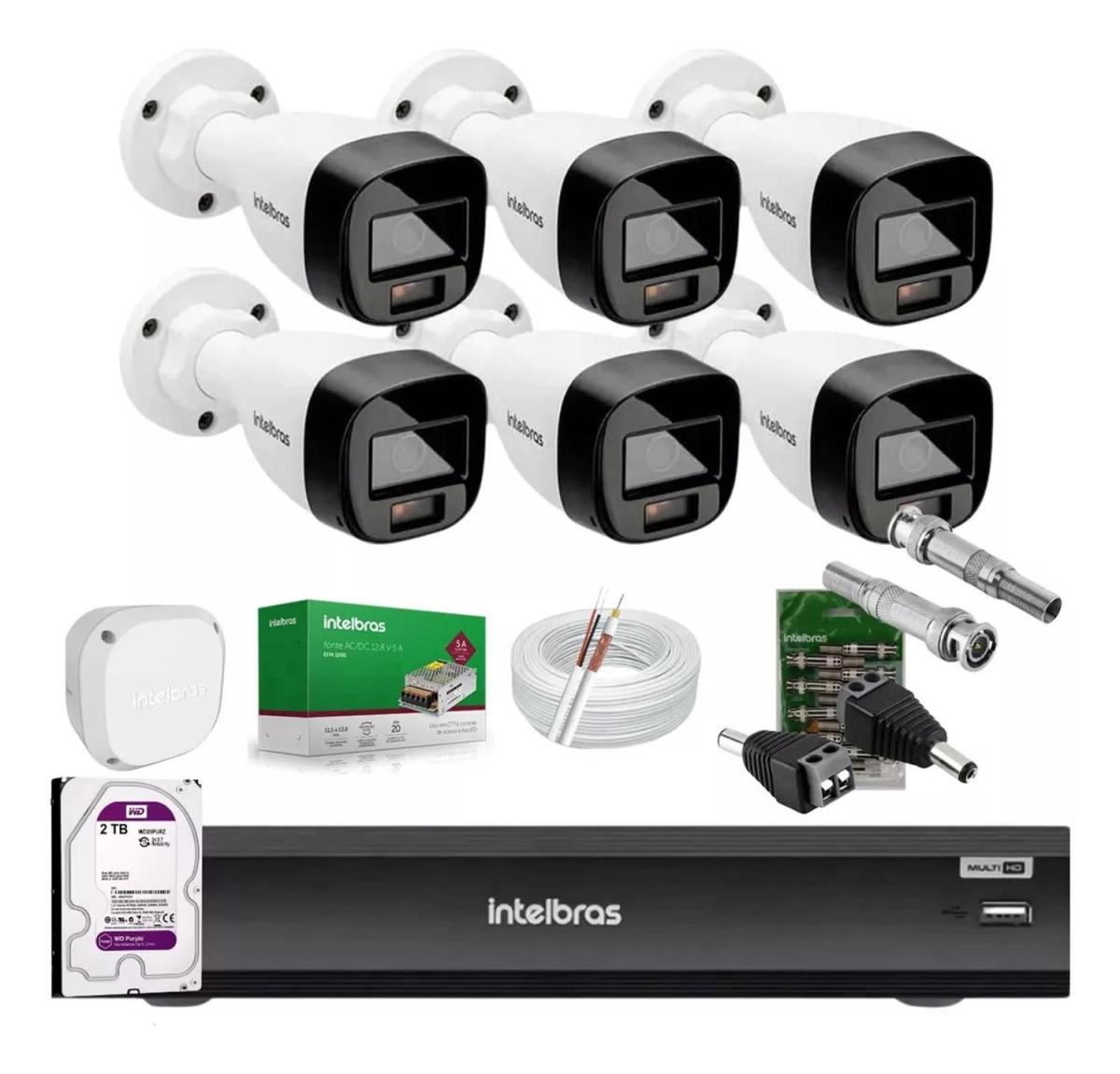 Kit Intelbras 6 Cameras Segurança Vhd 3220b+ Microfone Audio Full Color Dvr Imhdx 3008 2tb Purple