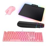 Kit Teclado Mecânico Orion Essential Rosa + Mouse Gamer Mizard Rosa 12000 Dpi + Mousepad Led Rbg