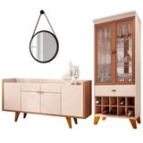 Buffet Sinfonia Com Espelho 54cm E Cristaleira Adega Órfeo H01 Off White/nature - Mpozenato