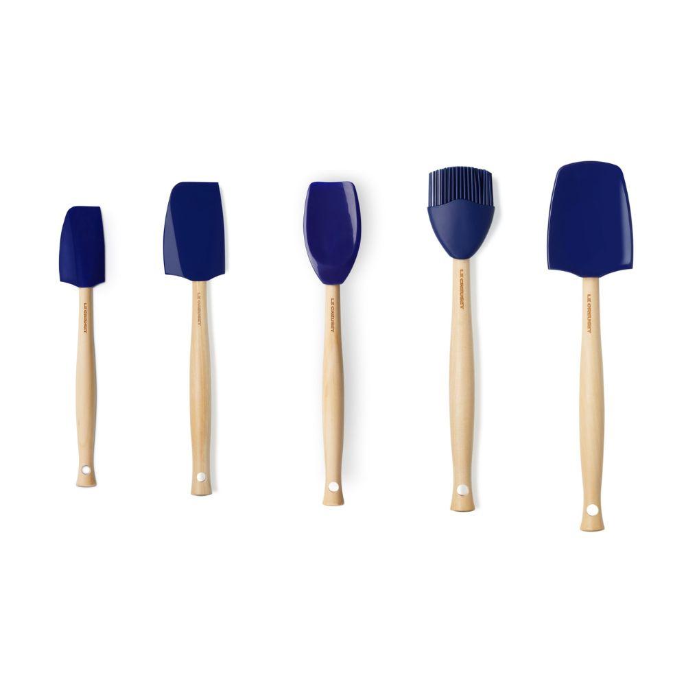 Kit Le Creuset 5 Utensilios Em Silicone E Madeira Azure Blue