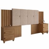 Cabeceira Estofada para Cama Box Casal/Queen/King RV Móveis Suíça com 2 Mesas de Cabeceira com Tomada Cinamomo