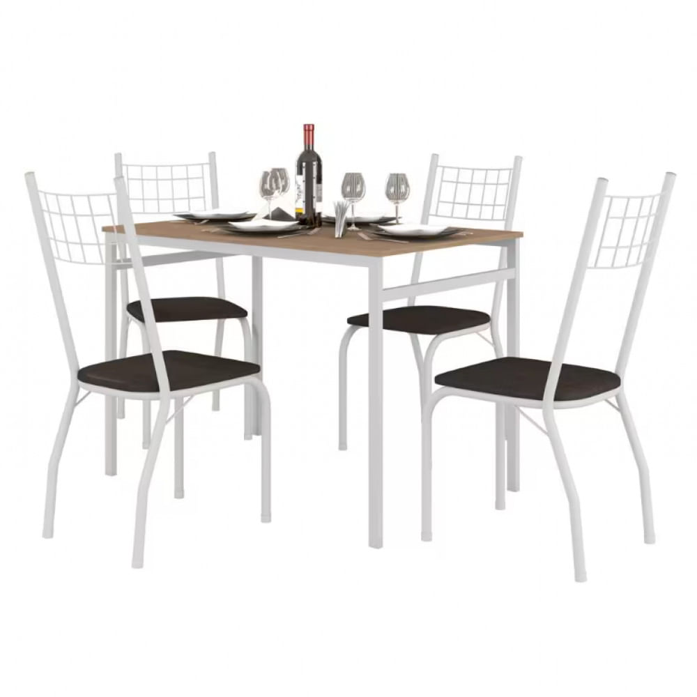 Mesa De Jantar Retangular Fabone Sintra Com 4 Cadeiras Estofadas