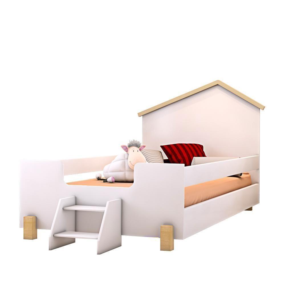 Cama Montessoriana Casinha Infantil Com Escadinha Branco