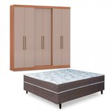 Guarda-roupa Casal Bartira Napoli Up 6 Portas E 4 Gavetas + Cama Box Conjugada Casal Umaflex New Florença Com Molas Ensacadas
