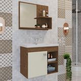 Conjunto Armário Para Banheiro 100% Mdf Bia Com Espelheira E Pia Mgm Móveis Amêndoa/off White