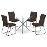 Mesa De Jantar Aço Nobre Leticia Plus Com Tampo De Vidro E 4 Cadeiras Liz Com Assento Estofado Revestido Em Suede