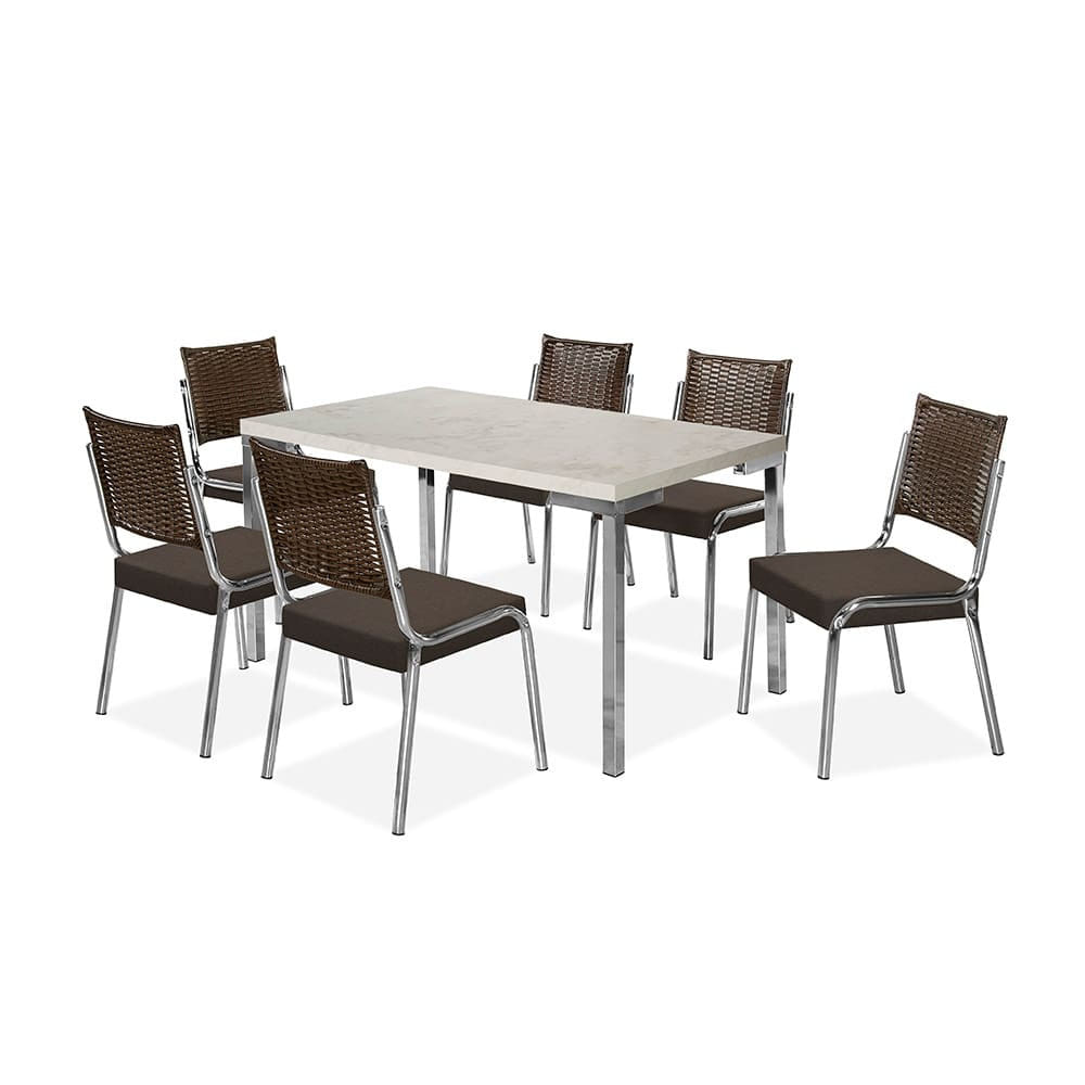 Mesa De Jantar Aço Nobre Kansas Com 6 Cadeiras Com Assento Estofado Revestido Em Suede
