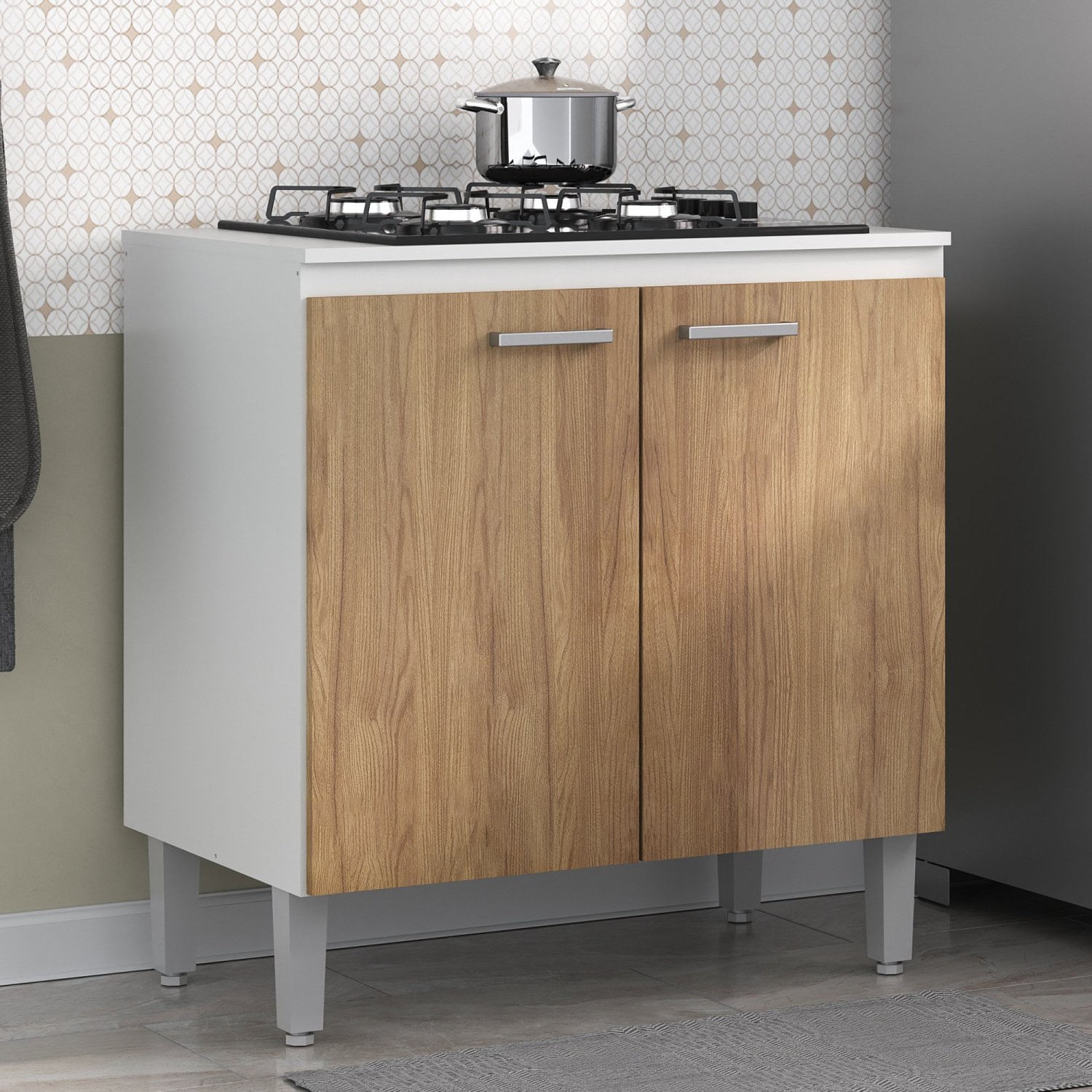 Balcão Para Cooktop 4 Bocas 2 Portas Vedere Branco/avelã