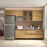 Cozinha Bartira Cristal Com 10 Portas, 3 Gavetas, 5 Prateleiras E Nicho Para Micro-ondas 240cm De Largura