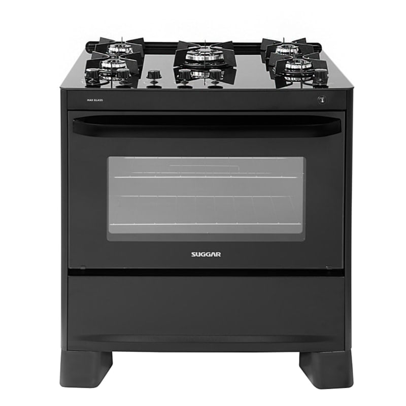 Fogão 5 Bocas Suggar Max Glass Preto Mesa em Vidro – Bivolt – Fgvmg510pt