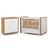 Jogo De Quarto Infantil Tutto New Cômoda 4 Gavetas E Berço Branco Soft/freijó Com Capitonê - Matic Móveis
